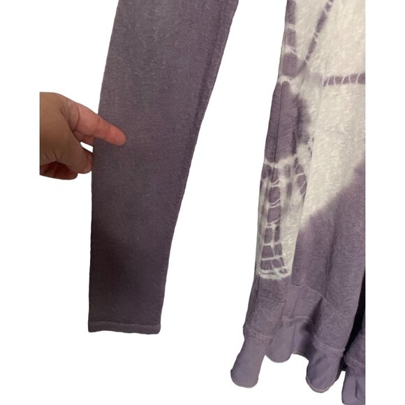 T*PARTY Lavender + White Tie-Dye Sheer Ruffle Hem Long Sleeve Tunic Size Large - Picture 4 of 7